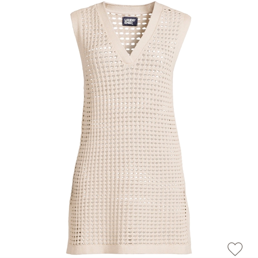 Women's Large (14-16) Open Knit V-Neck Swim Cover-up Dress in Washed Sand